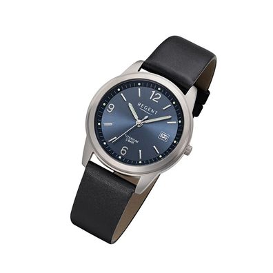 Regent Leder Herren Uhr F-682 Analog Armband-Uhr schwarz Titan-Uhr URF682