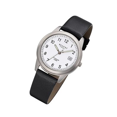 Regent Leder Herren Uhr F-683 Analog Armband-Uhr schwarz Titan-Uhr URF683