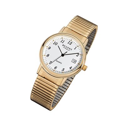 Regent Stahl Herren Uhr F-707 Quarzuhr Armband gold URF707