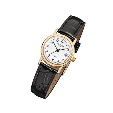 Regent Leder Damen Uhr F-829 Quarzuhr Armband schwarz URF829