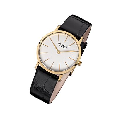 Regent Leder Damen Uhr F-830 Quarzuhr Armband schwarz URF830