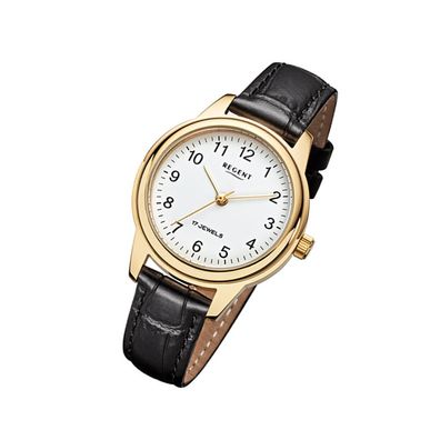 Regent Leder Damen Uhr F-959 Handaufzug Armband schwarz URF959