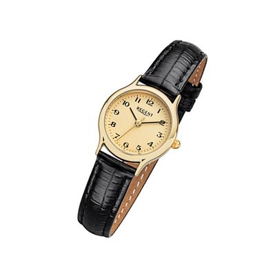 Regent Leder Damen Uhr F-970 Quarzuhr Armband schwarz URF970