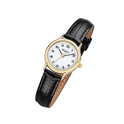 Regent Leder Damen Uhr F-971 Quarzuhr Armband schwarz URF971