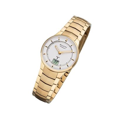 Regent Metall Damen Uhr FR-263 Analog-Digital Armbanduhr gold Funkuhr URFR263