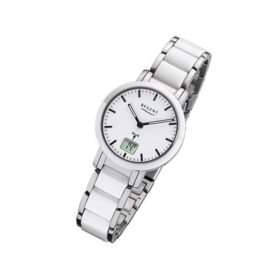 Regent Metall Damen Uhr FR-264 Analog-Digital Armbanduhr weiß Funkuhr URFR264