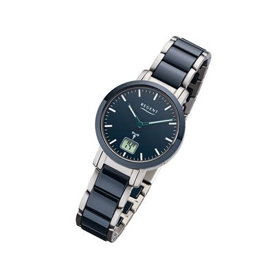 Regent Metall Damen Uhr FR-265 Analog-Digital Armbanduhr blau Funkuhr URFR265