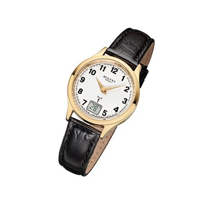 Regent Leder Damen Uhr FR-194 Funkuhr Armband schwarz URFR194