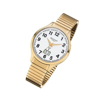 Regent Edelstahl Herren Uhr FR-209 Funkuhr Armband gold URFR209