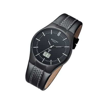 Regent Leder Herren Uhr FR-216 Funkuhr Armband schwarz URFR216