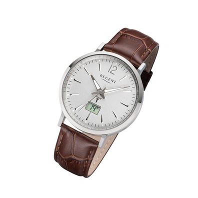 Regent Leder Herren Uhr FR-243 Analog-Digital Armbanduhr braun Funkuhr URFR243