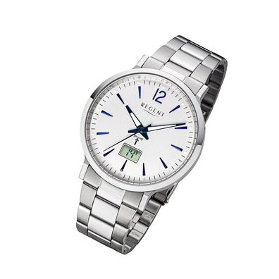 Regent Metall Herren Uhr FR-246 Analog-Digital Armbanduhr silber Funkuhr URFR246