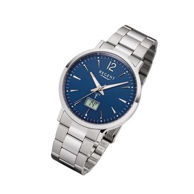 Regent Metall Herren Uhr FR-247 Analog-Digital Armbanduhr silber Funkuhr URFR247
