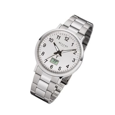 Regent Metall Herren Uhr FR-248 Analog-Digital Armbanduhr silber Funkuhr URFR248