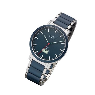 Regent Metall Herren Uhr FR-254 Analog-Digital Armbanduhr blau Funkuhr URFR254