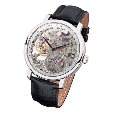 Regent Herren Uhr GM-1429 Analog Armbanduhr schwarz Lederarmband URGM1429