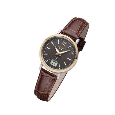 Regent Leder Damen Uhr FR-257 Analog-Digital Armbanduhr braun Funkuhr URFR257
