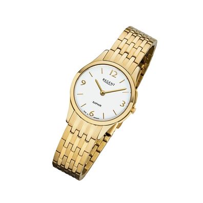 Regent Metall Damen Uhr GM-1619 Analog Armbanduhr gold Metallarmband URGM1619
