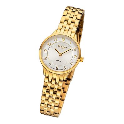 Regent Metallband Damen Uhr GM-2129 Armbanduhr Quarz gold Metallarmband URGM2129