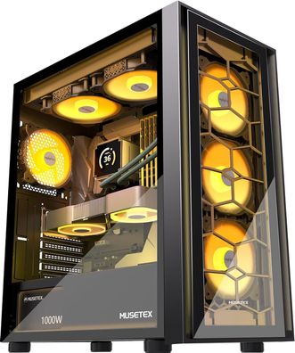 Musetex PC Gehäuse ATX, 6 PWM ARGB Lüfter vorinstalliert, Mid Tower Gaming PC
