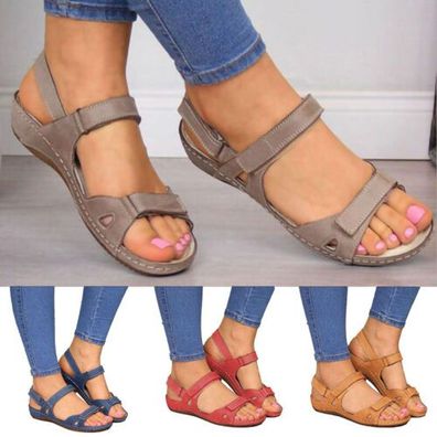 Damen Flache Sandale Sommer Sandalen Anti-Rutsch Gehen Fesselriemen