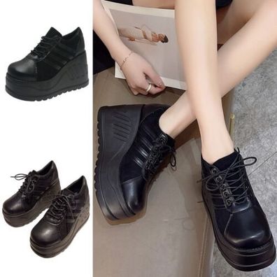 Frauen Keil-Sneaker Plattform Wanderschuhe Damen Atmungsaktiv Datum Schnursenkel