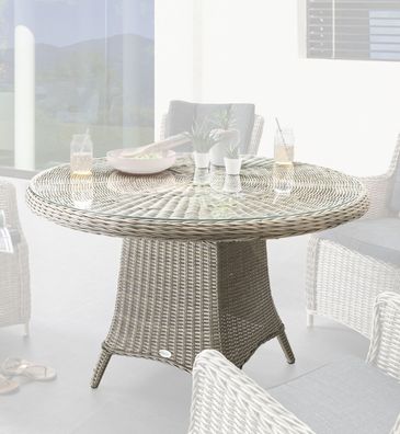 Destiny Gartentisch Luna 100 cm Ø Vintage Weiß Tisch Geflechttisch Esstisch