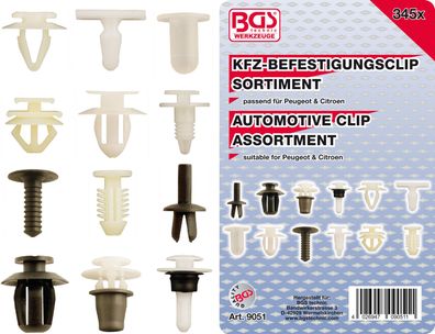 BGS technic Kfz-Befestigungsclip-Sortiment für Peugeot, Citroen | 345-tlg.