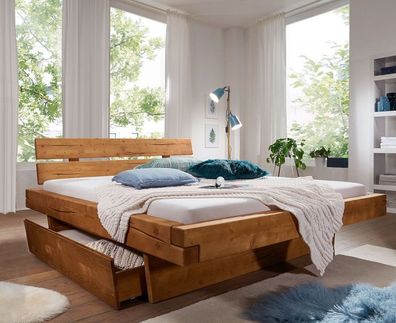 Balkenbett mit Bettkästen 'Melissa' 140x200cm Fichte gebeizt