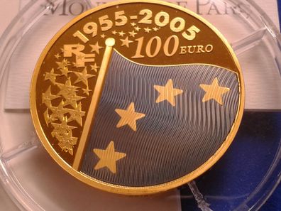 100 euro 2005 PP Frankreich Europa blaues Gold blaue Fahne 155,5g 5 Unzen Gold
