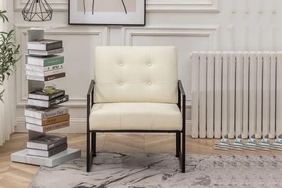 Exklusiver Sessel Wohnzimmer moderner Stil beige Textil Metallbeine