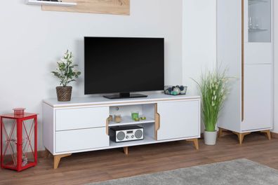 TV - Unterschrank Amanto 8, Farbe: Weiß / Esche - Abmessungen: 54 x 150 x 40 cm