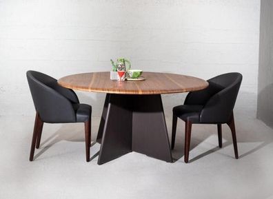 Modern Holz Esszimmermöbel: Runder Tisch mit vier eleganten Stühlen