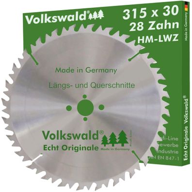 Volkswald ® HM-Sägeblatt LWZ 315 x 30 mm Z= 28 Hartholz Kreissägeblatt