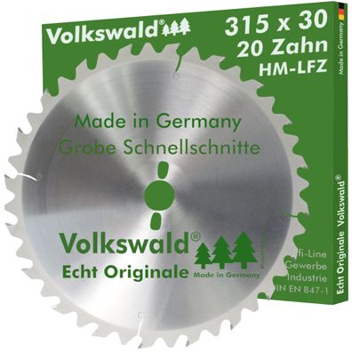 Volkswald ® HM-Sägeblatt LFZ 315 x 30 mm Z= 20 Kreissägeblatt Hartholz