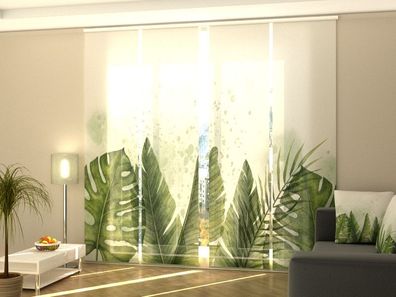 Foto-Schiebegardine grüne Palmenblätter, Flächenvorhang mit Motiv, Gardine auf Maß