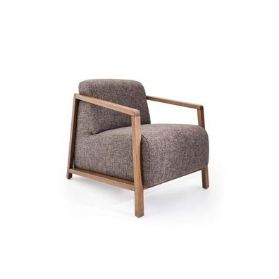 Stilvoll Kompakter Mid-Century-Sessel aus Holz und gepolstertem Stoff