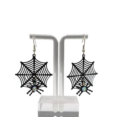 Halloween Ohrhaken im Spinnennetz Design mit Spinne schwarz