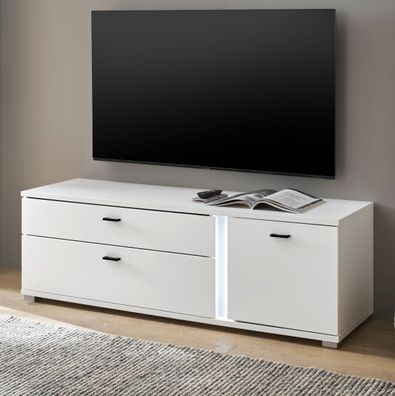 TV-Lowboard weiß matt Flat TV Board Unterschrank inkl Beleuchtung Soft-Close Bellport