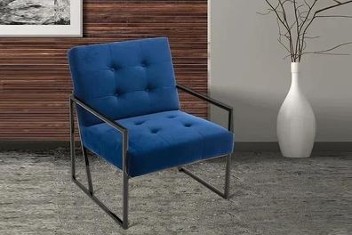 Sessel 1-Sitzer blaue Polsterung Holzgestell Metallbeine luxuriös
