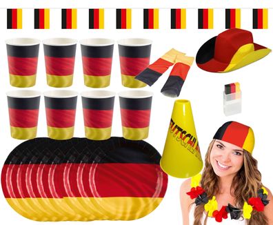 Amscan - großes Deutschland Fan-Set B (23-teilig) Pappteller Hut Schminke EM WM