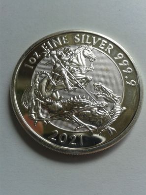 2£ 2021 Großbritannien Valiant St. Georg Drachentöter 1 Unze Silber 2 Pfund 2021