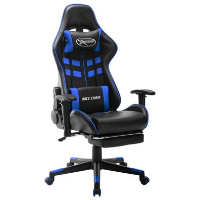 Gaming-Stuhl mit Fußstütze Schwarz und Blau Kunstleder (Farbe: Mehrfarbig)