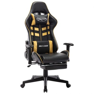 Gaming-Stuhl mit Fußstütze Schwarz und Golden Kunstleder (Farbe: Mehrfarbig)
