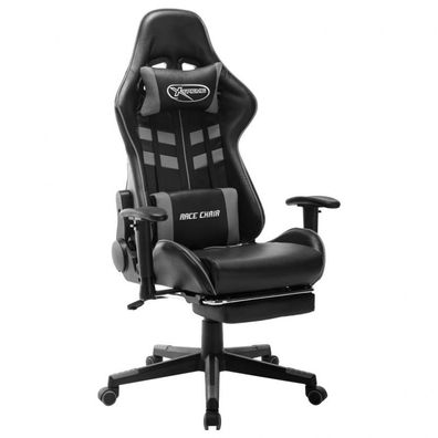 Gaming-Stuhl mit Fußstütze Schwarz und Grau Kunstleder (Farbe: Mehrfarbig)