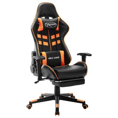 Gaming-Stuhl mit Fußstütze Schwarz und Orange Kunstleder (Farbe: Mehrfarbig)