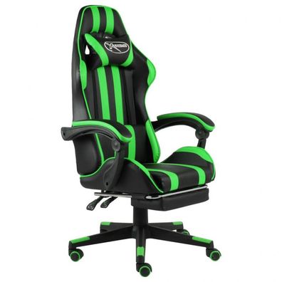 Gaming-Stuhl mit Fußstütze Schwarz und Grün Kunstleder (Farbe: Grün)