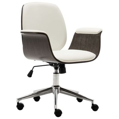 Bürostuhl Weiß Bugholz und Kunstleder (Farbe: Weiß)