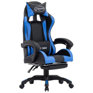 Gaming-Stuhl mit Fußstütze Blau und Schwarz Kunstleder (Farbe: Blau)