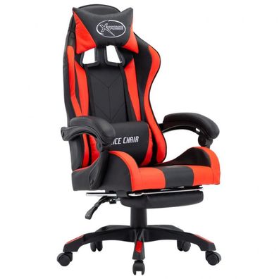 Gaming-Stuhl mit Fußstütze Rot und Schwarz Kunstleder (Farbe: Rot)